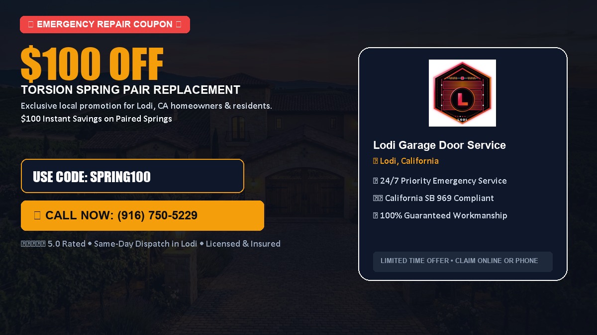 Lodi Garage Door Service $100 OFF Dual Torsion Spring Replacement in Lodi, CA