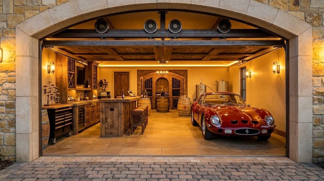 Lodi Garage Door Service Interior View of Custom Garage Door Overhead and Workshop